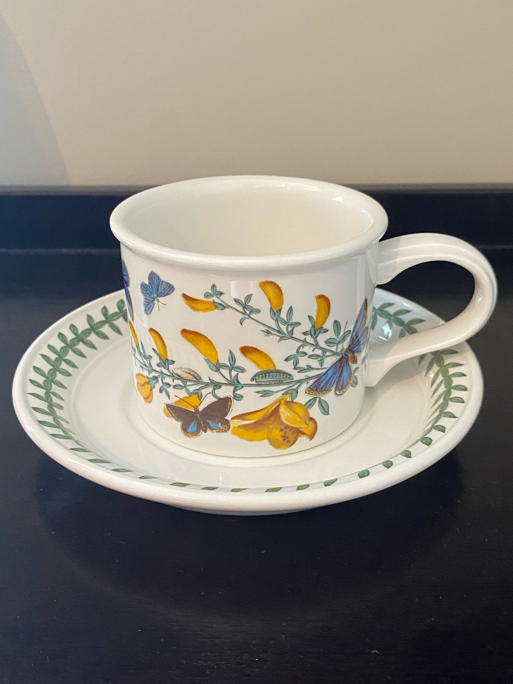 Portmeirion The Botanic Garden 1972 Broom Drum Shape Flat Cup and Saucer